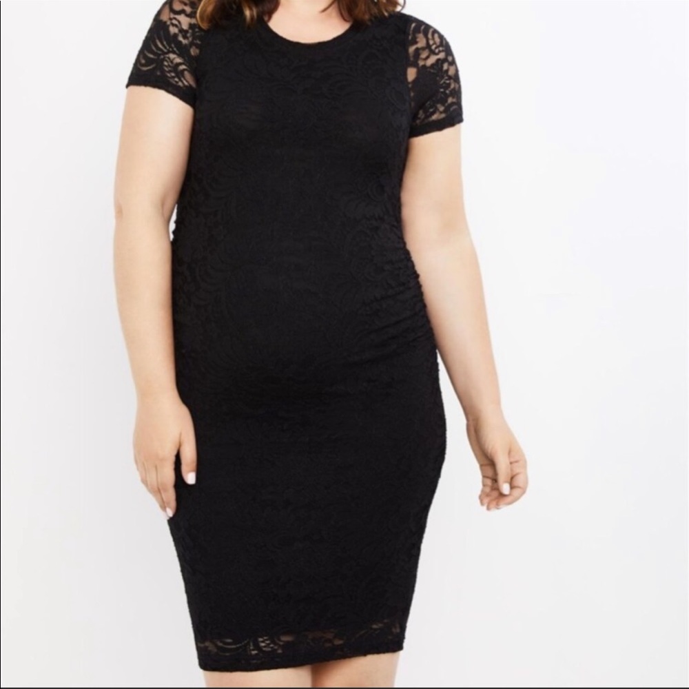 Black lace cap sleeve maternity dress